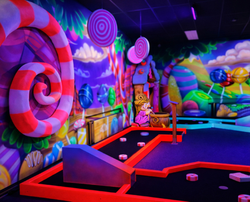 Glow black light golf with candy theme