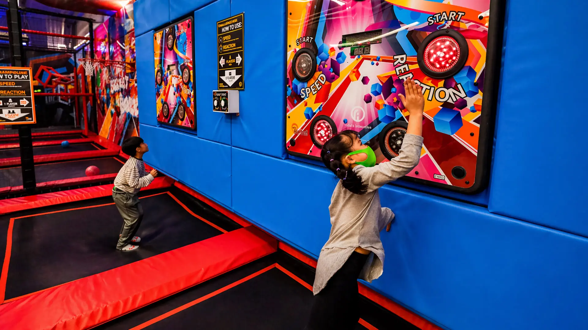 trampoline park concept with interactive games