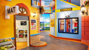 mini-city-street-view-and-shops Mini city indoor play concept, street view with shop and airport