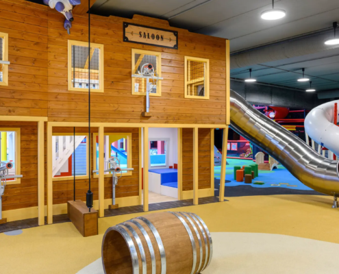 Mini city concept, street view, saloon