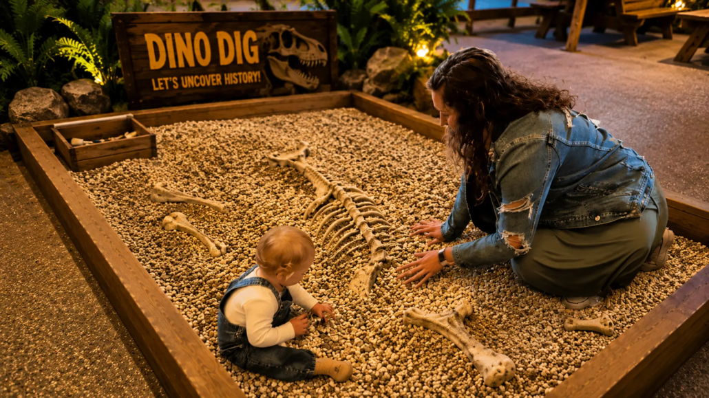 dino dig, bone dig in a dino park Dino dig, digging dino bones