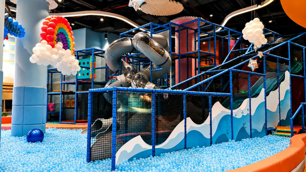 indoor play with slides and big ballpit Big twisty slides into a big ballpit