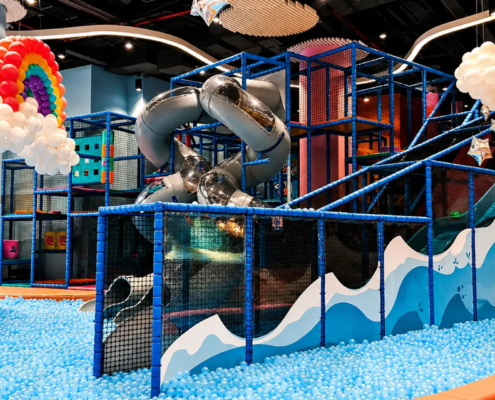 indoor play with slides and big ballpit Big twisty slides into a big ballpit