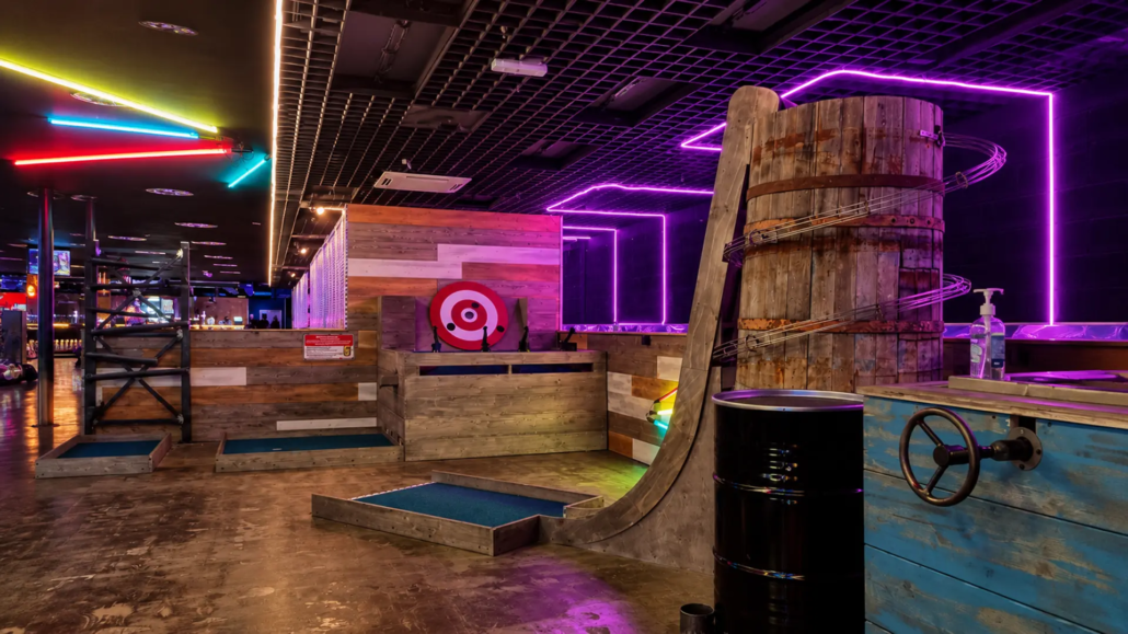 social bar concept with interactive mini golf Social bar with mini golf and other challange games